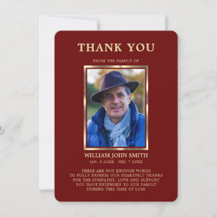 Sympathy Funeral Memory THANK YOU Photo RED Card
