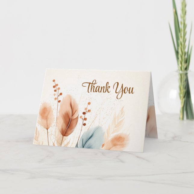 Sympathy Funeral Pampas Grass Beige Blue PHOTO Thank You Card (Front)