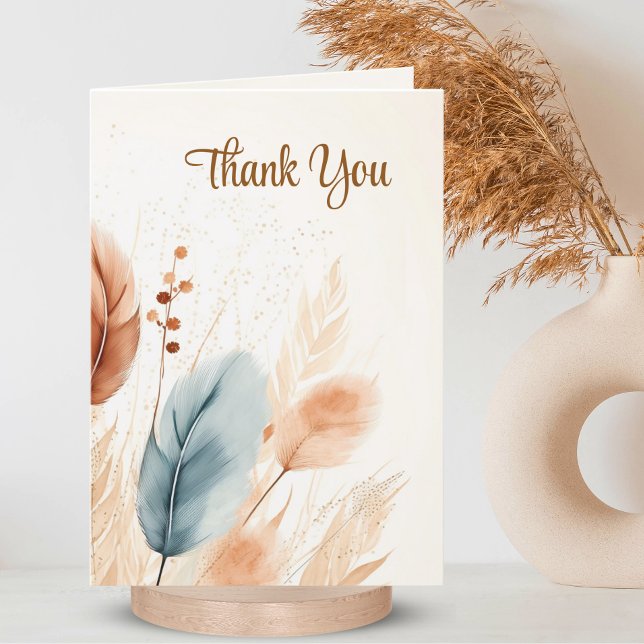 Sympathy Funeral Pampas Grass Boho Beige PHOTO Thank You Card (Sympathy Funeral Pampas Grass Beige Blue PHOTO Thank You Card)