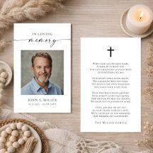 Sympathy Funeral Photo Memorial Prayer Card