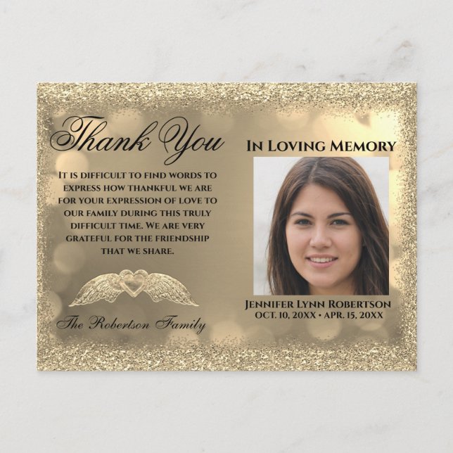 Sympathy Funeral Photo THANK YOU with Heart Postcard (Front)