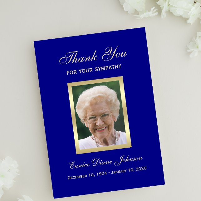 Sympathy Funeral Simple Photo Navy Thank You Card (Creator Uploaded)