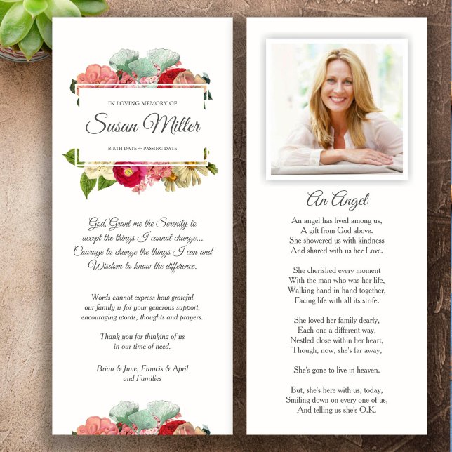 Sympathy Funeral Thank You Cards Floral Photo (Floral Bouquet God Grant Me The Serenity Memorial Sympathy Funeral Thank You Card)