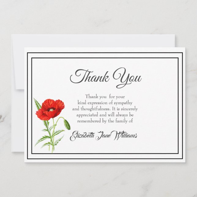 Sympathy Funeral Thank You Note Card | Poppy  (Front)