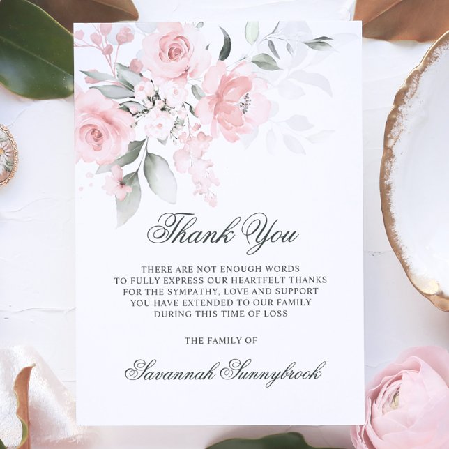 Sympathy Funeral THANK YOU Pink Floral | POEM Card (Creator Uploaded)