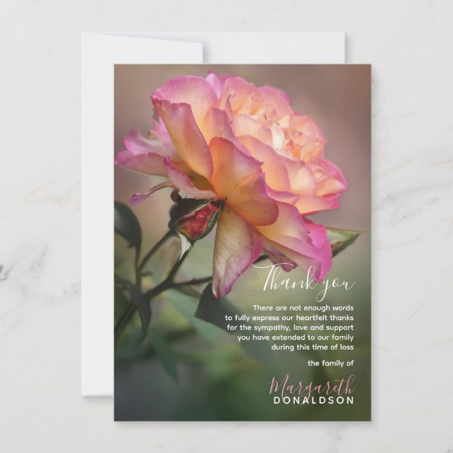 Sympathy Funeral THANK YOU Pink Rose Card (Front)