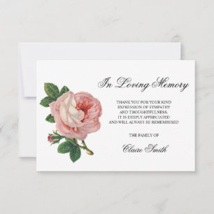 Sympathy Funeral THANK YOU Vintage Rose Floral Card