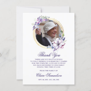 Sympathy Funeral THANK YOU Watercolor Floral PHOTO Card