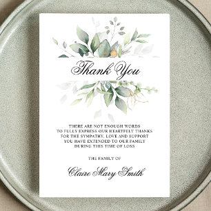 Sympathy Funeral THANK YOU Watercolor Greenery Card