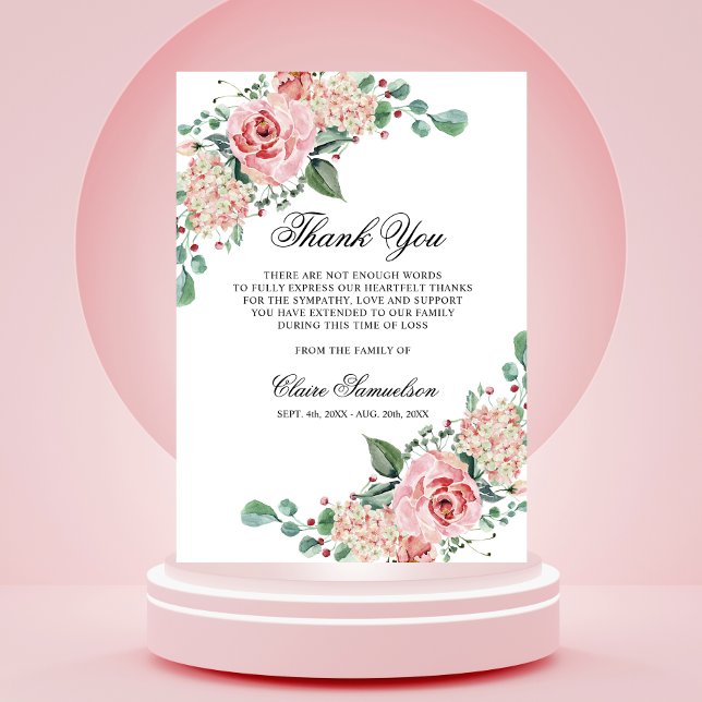 Sympathy Funeral THANK YOU Watercolor Pink Floral (Creator Uploaded)