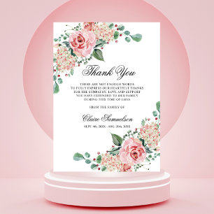Sympathy Funeral THANK YOU Watercolor Pink Floral Card