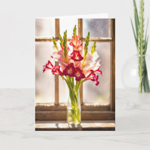 Sympathy Gladiolus Bouquet In a Sunny Window Card