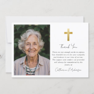 Sympathy Gold Cross Photo Funeral  Thank You Card