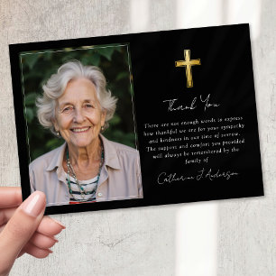 Sympathy Gold Cross Photo Funeral  Thank You Card