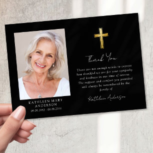 Sympathy Gold Cross Photo Funeral  Thank You Card