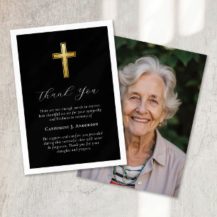Sympathy Gold Cross Photo Funeral  Thank You Card