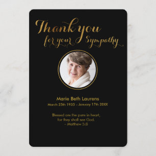 Sympathy Gold Script Thank You Card with Photo