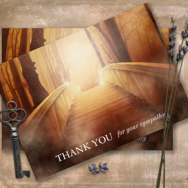Sympathy Golden Bridge Funeral Thank You Card (Sympathy Photo Celebration of Life, In Loving Memory, Forever in our Hearts Funeral thank you cards)
