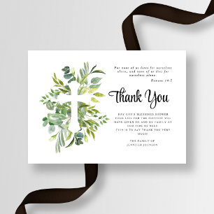 Sympathy Greenery Cross Funeral  Thank You Card