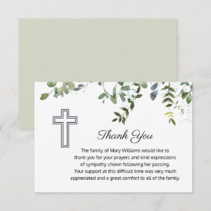 Sympathy Greenery With Cross Funeral Thank You Card