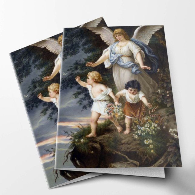 Sympathy Guardian Angels Funeral Thank You Card (Angels Watching Over Sympathy Condolence Bereavement Catholic Religious Funeral Thank You Card)