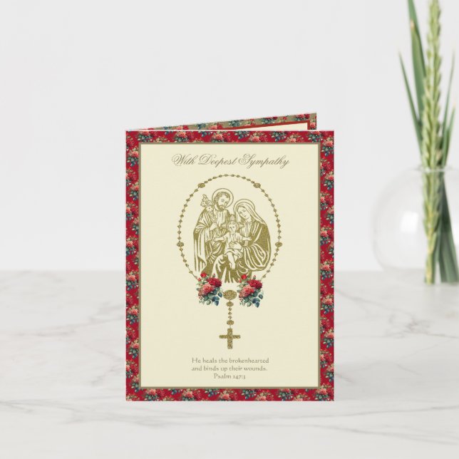 sympathy Holy Family Scripture Rosary Roses Card (Front)