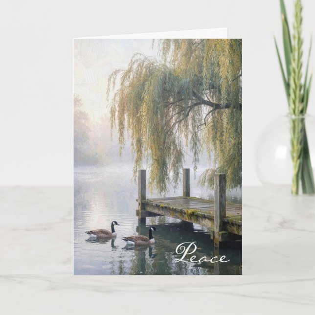 Sympathy Lake Dock with Canada Geese Card (Front)