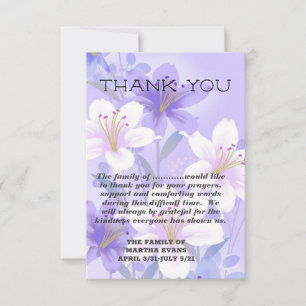 Sympathy Lavender and White Lilies Thank You Card