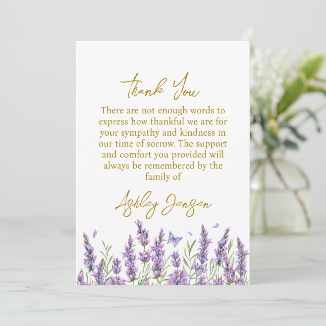 Sympathy Lavender Funeral Thank You Card (Standing Front)