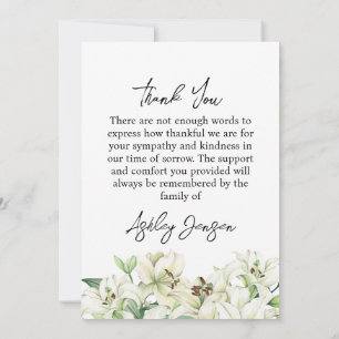 Sympathy Lily Funeral Thank You Card