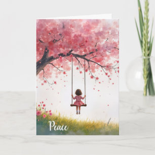 Sympathy Little Girl On a Cherry Tree Swing Card