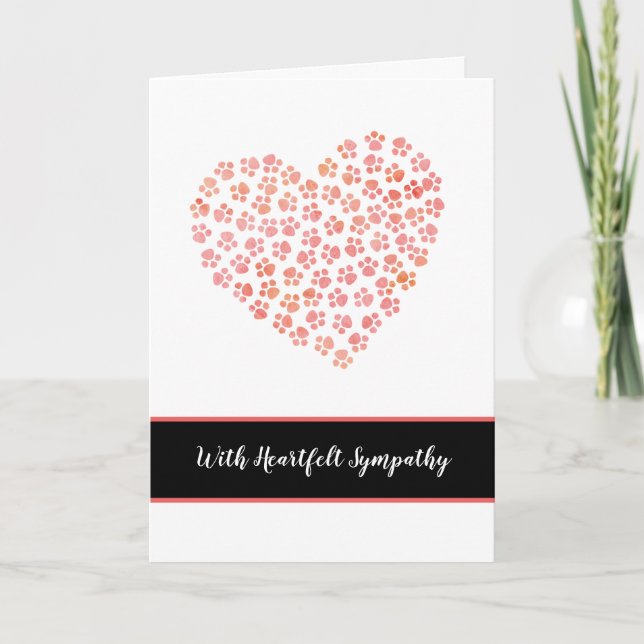 Sympathy Loss of Cat or Dog Heart Paws Condolences Card (Front)