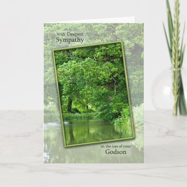 Sympathy loss of godson tranquil river scene card (Front)