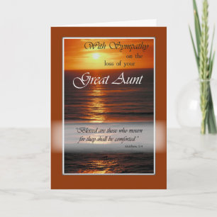 Sympathy Loss of Great Aunt, Sunset Over Ocean, Card