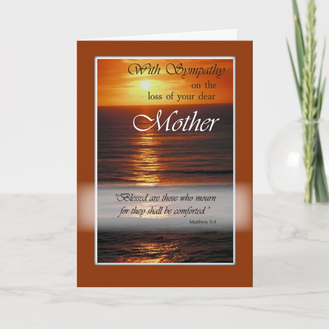 Sympathy Loss of Mother, Sunset Over Ocean, Relig Card (Front)
