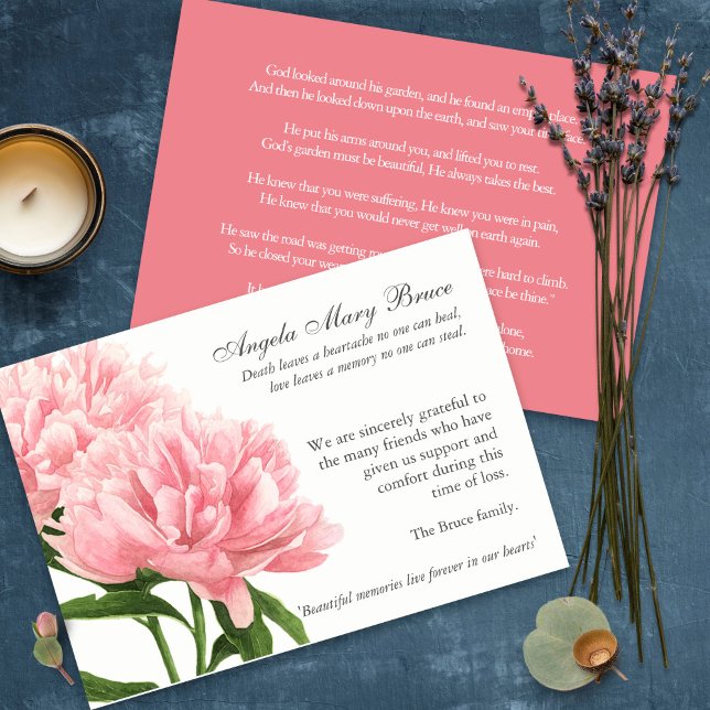 Sympathy Loss Peonies Funeral Thank You Cards (funeral thank you cards, bereavement, elegant, simple, celebration of life, sympathy card)
