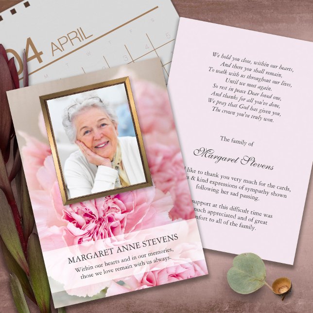Sympathy Loss Pink Peony Funeral Thank You Cards (funeral thank you cards, bereavement, elegant, simple, celebration of life, sympathy card)