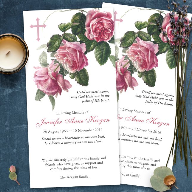 Sympathy Loss Rose Cross Funeral Thank You Cards (funeral thank you cards, bereavement, elegant, simple, celebration of life, sympathy card)