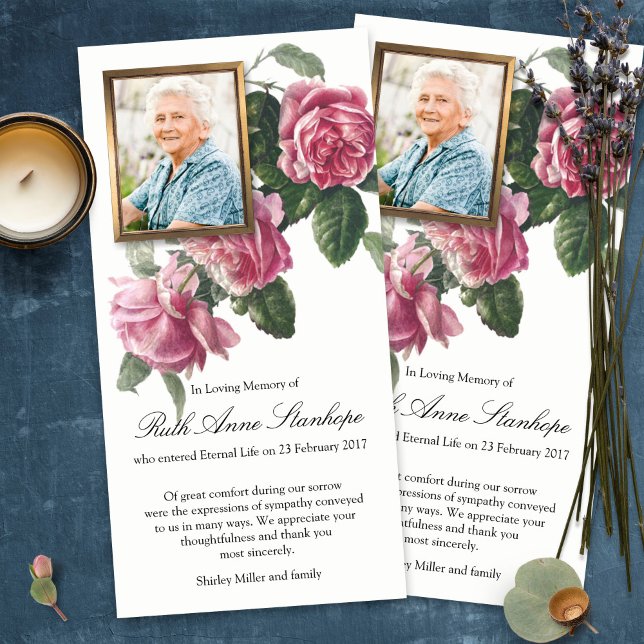 Sympathy Loss Tea Rose Funeral Thank You Cards (funeral thank you cards, bereavement, elegant, simple, celebration of life, sympathy card)