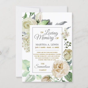 Sympathy Loving Memory Creme Floral THANK YOU Card