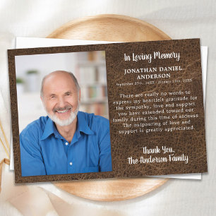 Sympathy Loving Memory Photo Faux Leather Funeral Thank You Card