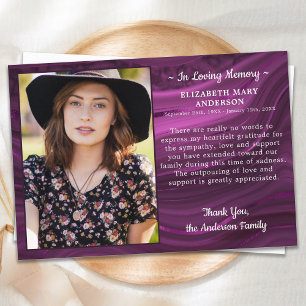 Sympathy Loving Memory Photo Purple Marble Funeral Thank You Card