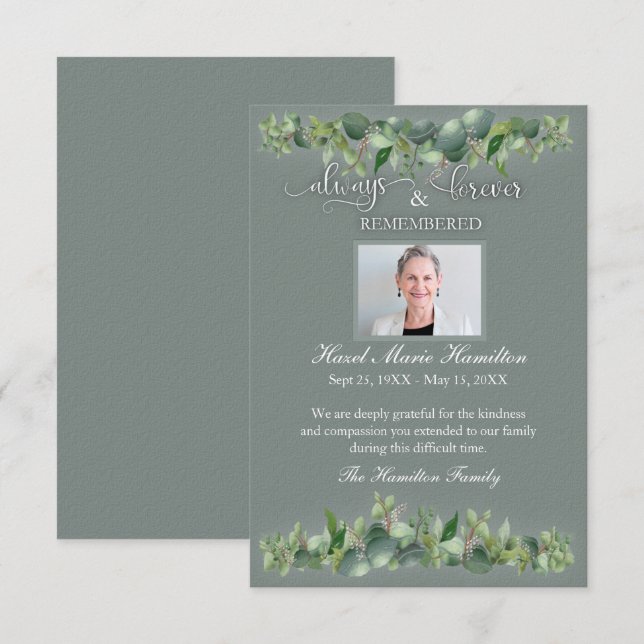 Sympathy Memorial Always Forever Remembered Person (Front/Back)