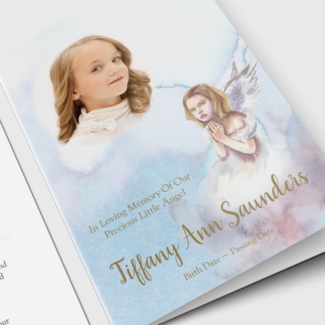 Sympathy Memorial Angel Funeral Thank You Cards (Angel with a photo of your loved one, watercolor background memorial sympathy funeral thank you card)