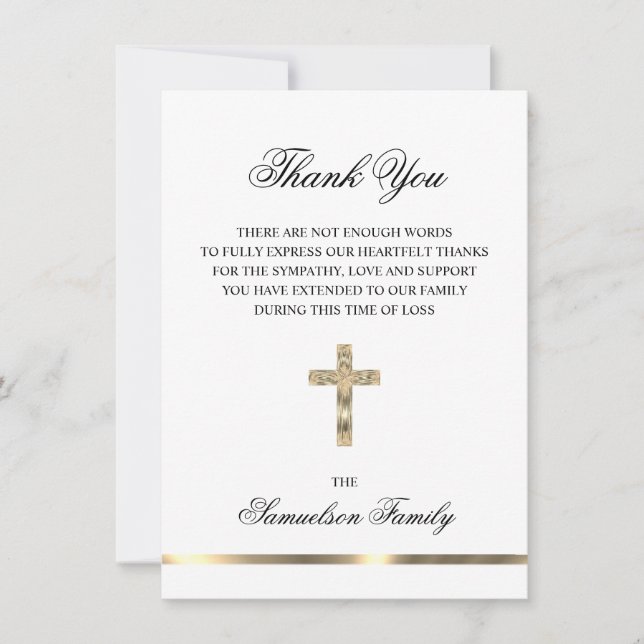 Sympathy Memorial Cross Gold PHOTO Thank You (Front)