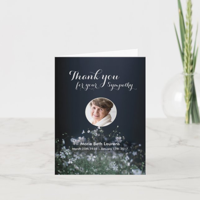 Sympathy Memorial Flower Thank You card with Photo (Front)