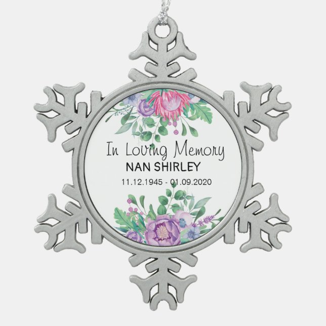 Sympathy Memorial In Loving Memory [customise] Snowflake Pewter Christmas Ornament (Front)