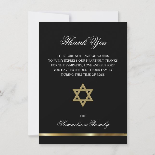 Sympathy Memorial Jewish Star Gold PHOTO Thank You (Front)