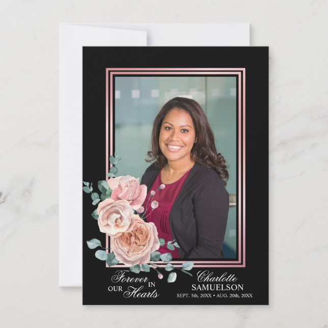 Sympathy Memorial Pink Floral PHOTO Thank You Card (Front)