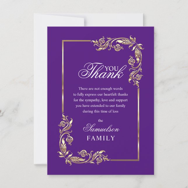 Sympathy Memorial Purple Gold PHOTO Thank You (Front)